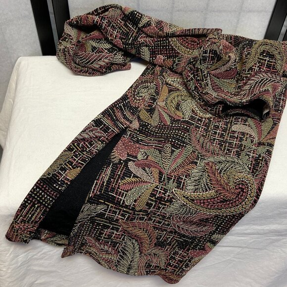 U.S. Wear Long Sleeve Paisley Metallic Side Slit Tunic Cardigan Black Tan Green - Picture 10 of 13